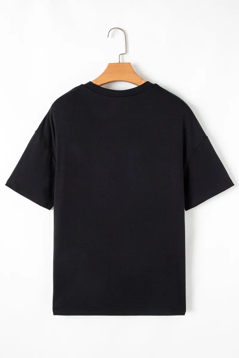 Black Sequin Stripes Patchwork Mardi Gras Crew Neck T Shirt - Love Salve